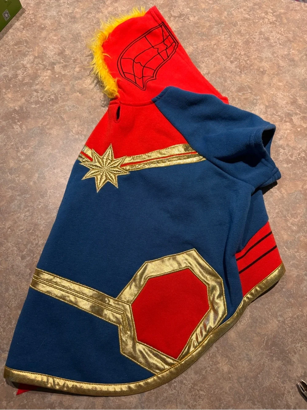 Captain MARVEL Blue & Red Superhero Kids Costume Hoodie with Gold Trim